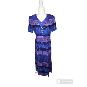 Betsy things Purple Maxi Dress button down Size 10